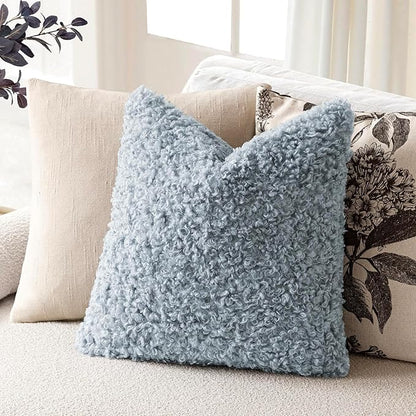 Foindtower 2 Pieces 20x20 Inch Misty Blue,Faux Fur Throw Pillow Cover Accent Sherpa Furry Pillow Covers Fuzzy Soft Pillowcases Cozy Sheepskin Decorative Fleece Cushion Case for Bed Couch Living Room