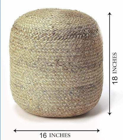 100% Natural Jute Pouf Handmade Braided Ottoman - Farmhouse Rustic Accent Furniture - Footrest Round Bean Bag - for Living Room Bedroom Kids Room (Natural, 16" x 16" x 18")