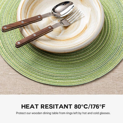 Round Placemats Set of 12 Woven Placemats Washable Braided Table Mats for Dining Table Heat Resistant Non-Slip Circle Place Mats(Green)