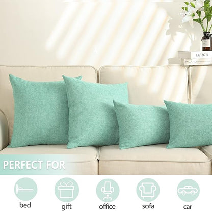 Stellhome Set of 2 Linen Throw Pillow Cover Square Spring Decorative Farmhouse Burlap Cushion Case for Home Decoration, 20 x 20 inch (50 cm), Green