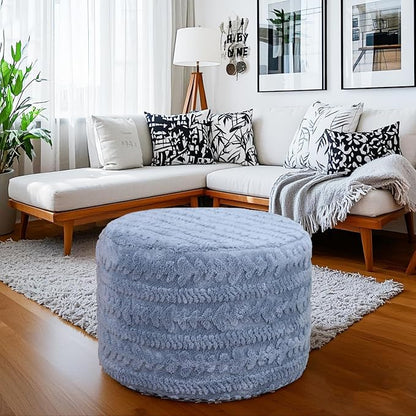 Asuprui Round Footstool Ottoman, 20x14 Inches Multi-Functional Modern Foot Stool,Floor Poufs, Sofa Footrest Extra Seating for Living Room, Entryway, Hallways and Bedrooms (Blue)