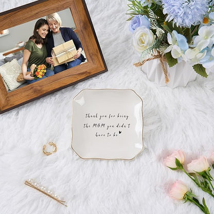Bonus Mom Stepmom Gifts Ring Dish Trinket Jewelry Tray, Birthday Christmas Valentines Mother's Day Gift - Thank You for Being the Mom You Didn't Have to Be