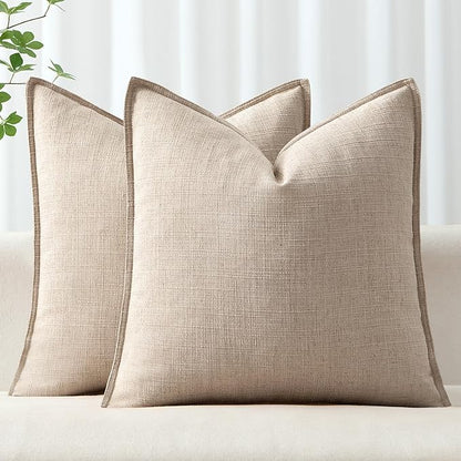 MIULEE Pack of 2 Thick Textured Couch Throw Pillow Covers, Natural Linen Decorative Pillow Covers 20x20, Neutral Cushion Cases for Sofa Bed Living Room Modern Farmhouse Home Decor, No Filling