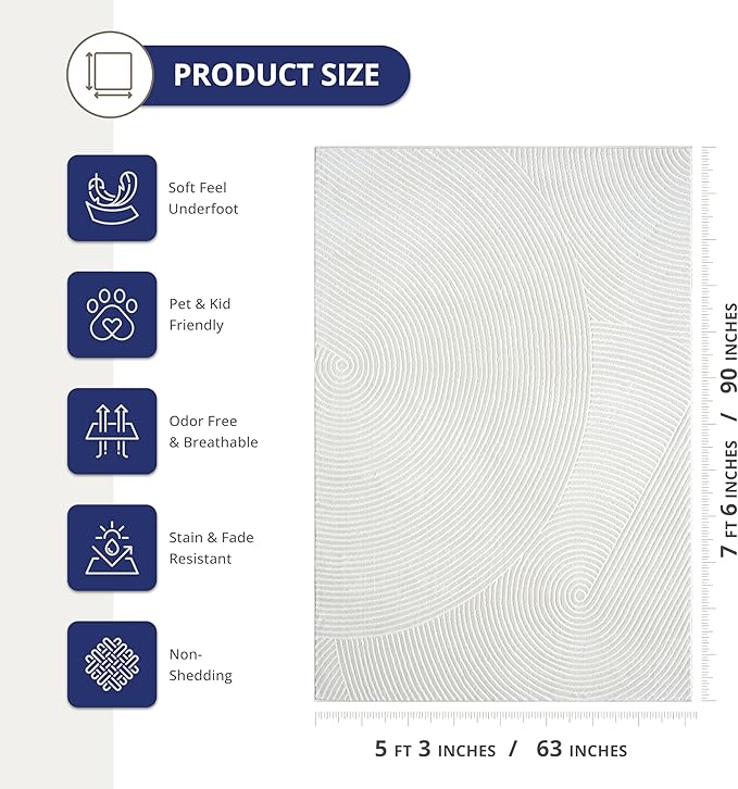 Abani Cream Area Rug for Living Room, Bedroom - Zen Reiki Pattern- 5 x 8 -Durable & Easy to Clean