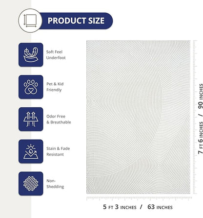 Abani Cream Area Rug for Living Room, Bedroom - Zen Reiki Pattern- 5 x 8 -Durable & Easy to Clean
