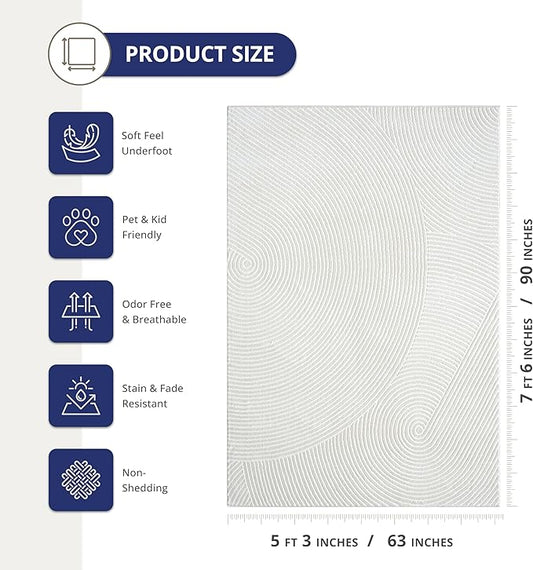 Abani Cream Area Rug for Living Room, Bedroom - Zen Reiki Pattern- 5 x 8 -Durable & Easy to Clean