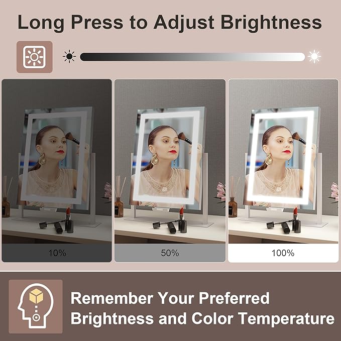 STARLEAD 16" x 12" Makeup Mirror with Lights and 10X Magnification, 3-Color Dimmable LED Lighting & Touch Control for Travel/Dressing Room