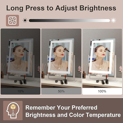 STARLEAD 16" x 12" Makeup Mirror with Lights and 10X Magnification, 3-Color Dimmable LED Lighting & Touch Control for Travel/Dressing Room