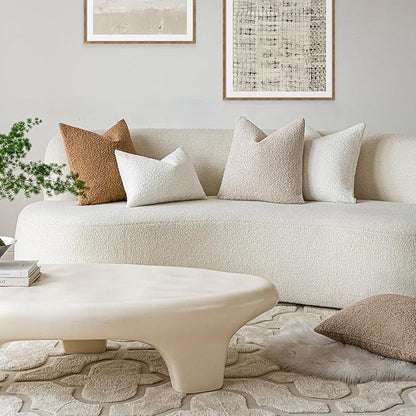 Foindtower Decorative Textured Boucle Throw Pillow Covers Accent Solid Pillow Cases Neutral Soft Cozy Couch Cushion Case for Chair Sofa Bedroom Living Room Home Decor 24 x 24 Inch,Light Beige