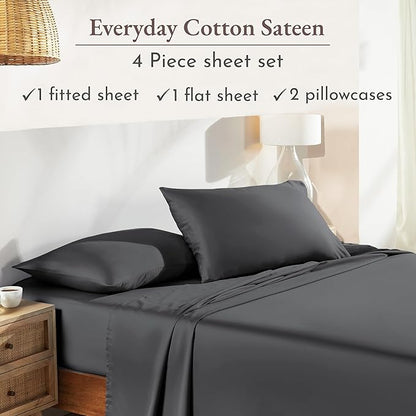 California Design Den Natural 100% Cotton Sheets Full Size Bed Set with Deep Pockets - Soft Sateen Weave, Durable Full Size Bed Sheets Dark Grey (Black Tone)