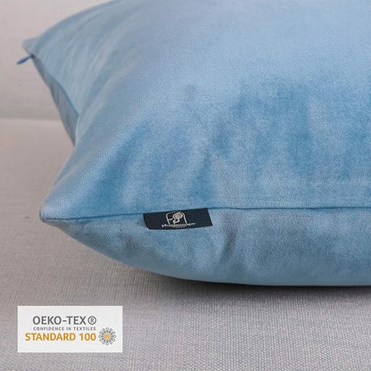 Phantoscope Pack of 2 Velvet Decorative Throw Decorative Pillow Cover Soft Solid Square Cushion Case for Couch Blue 18 x 18 inches 45 x 45 cm