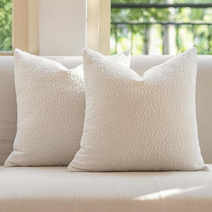 GEEORY Decorative Throw Pillow Covers 18x18 Inch Pack of 2,Textured Boucle Neutral Cushion Cases for Bed Couch Sofa, Accent Accent Mordern Farmhouse & Minimalist Home Decor (White) GE01-18
