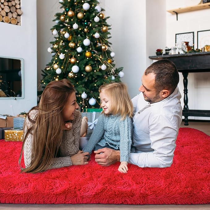 Super Fluffy Rug for Bedroom, 4x6 Shag Fuzzy Area Rug for Living Room Bedroom, Plush Soft Carpet for Girls Boys Kids, Non Slip Throw Rugs for Dorm, Modern Home Decor Aesthetic, Red