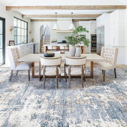 9x12 Area Rug for Living Room, Washable Modern Abstract Large Area Rug Neutral Soft Non Slip Kids Rug Stain Resistant Indoor Carpet for Bedroom Nursery Dining Room Playroom Home Office(Blue, 9'x12')