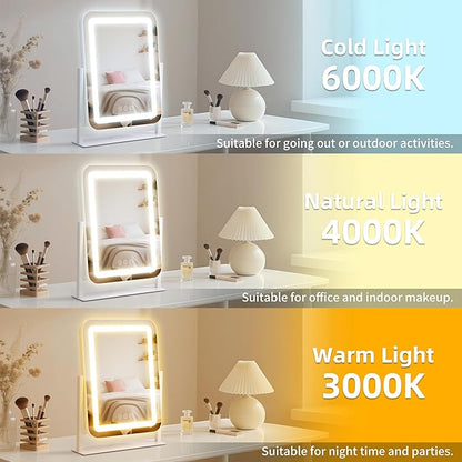 Vanity Mirror with Lights,13.1"×16.7"LED Makeup Mirror,Lighted Makeup Mirror with Lights, Smart Touch Control Dimmable 3 Modes Light, Lighted Up Mirror for Makeup Desk, Bedroom, Dressing Room