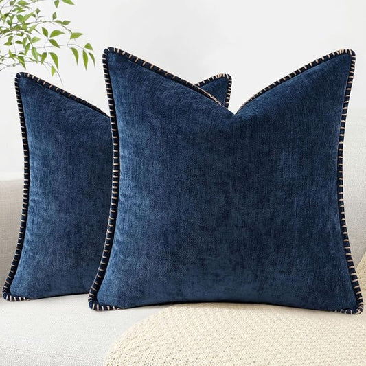 decorUhome Spring Chenille Soft Throw Pillow Covers 26x26 Set of 2, Farmhouse Velvet Neutral Decorative Euro Sham Pillow Covers with Stitched Edge for Couch Sofa Bed Home Decor, Poseidon