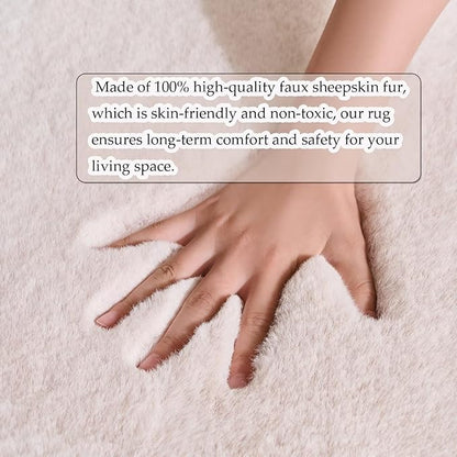 1700GSM Fuzzy Faux Sheepskin Fur Area Rug,Extra Soft Faux Fur Mat,Fluffy Shaggy Fur Rug for Bedroom Living Bedside Rug Room Decor-Ivory White, 2 x 3 ft