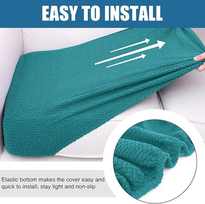Smiry Waterproof Couch Cushion Covers, Stretch Jacquard Thick Sofa Cushion Covers, Washable Seat Slipcover Elastic Furniture Protector for Pets, Kid (3PC, Peacock Green)