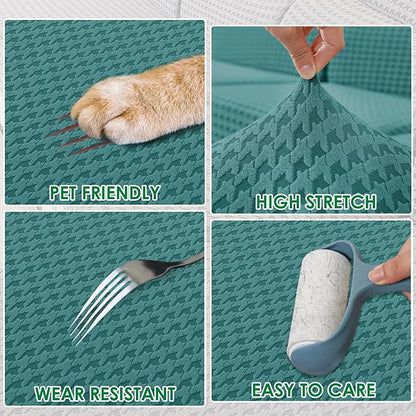 MAXIJIN Couch Cushion Covers for Sectional Sofa, Stretch Sofa Cushion Cover Washable Furniture Protector with Elastic Bottom & Non-Slip Strap for Pets Kids (1PC Chaise Cover, Peacock Blue)