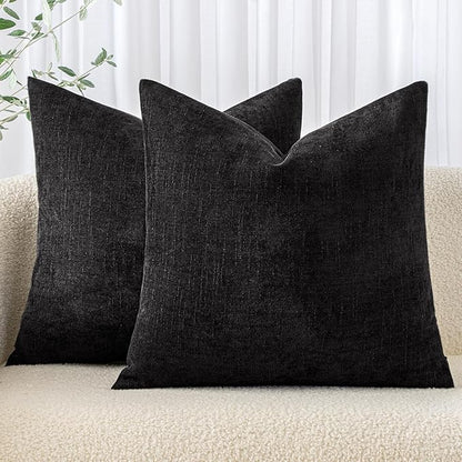 MIULEE Pack of 2 Decorative Throw Pillow Covers Soft Chenille Throw Pillows Solid Neutral Farmhouse Textured Cushion Covers for Couch Sofa Bedroom Living Room 18x18 Inch, Black
