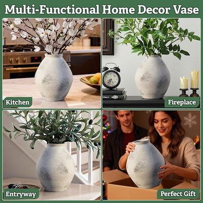 Ceramic Vase Vintage Terracotta Vase Rustic Neutral Pottery Antique Vases 7.87" Farmhouse Vase Home Decor for Pottery Barn Decor Kitchen Counter Dining Table Living Room Bookshelf Entryway