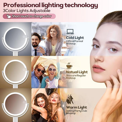 Makeup Mirror with Lights, 30X Magnifying & Height Adjustable, Lighted Magnifying Mirror with 3 Light Modes and Stepless Dimming, Vanity Mirrors for Bathroom, Birthday Gift for Women, White