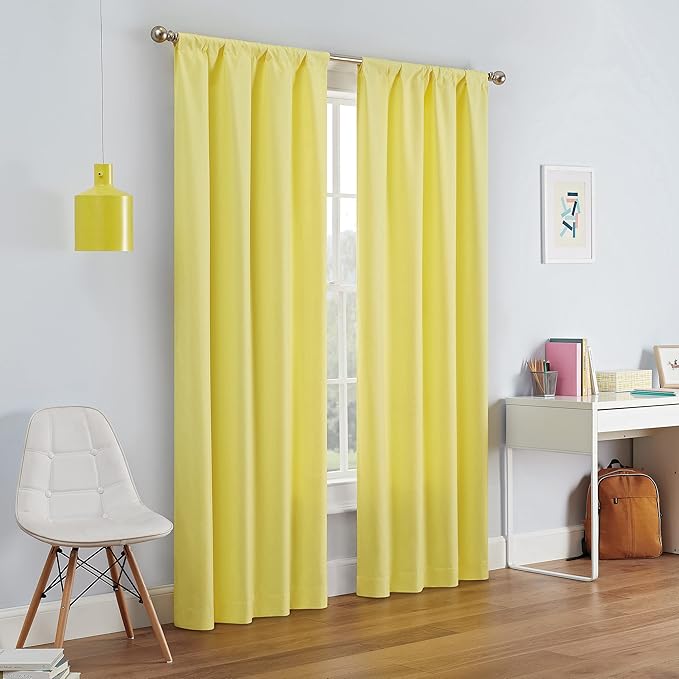 ECLIPSE Kendall Modern Blackout Thermal Rod Pocket Window Curtain for Bedroom or Living Room (1 Panel), 42 in x 84 in, Lemon