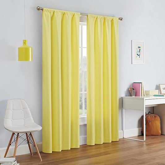 ECLIPSE Kendall Modern Blackout Thermal Rod Pocket Window Curtain for Bedroom or Living Room (1 Panel), 42 in x 84 in, Lemon