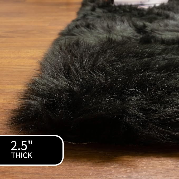 Super Area Rugs Ultra Soft & Fluffy Faux Sheepskin Rug, Black 4 x 6 Feet Carpet for Bedroom Living Room
