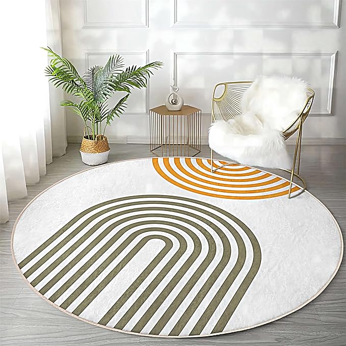 Round Indoor Area Rug, 5ft, Abstract Art Medieval Rug, Bohemian Non-Slip Soft and Comfortable Rug, Suitable for Living Room Bedroom Bedside Sofa Children's Room