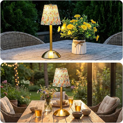Liliful 2 Pcs Cordless Table Lamp Rechargeable Touch LED Small Gold Portable Battery Operated USB-c Desk Lamp 3 Color Dimmable for Bedroom Living Room Dining (Gold,Floral Style)
