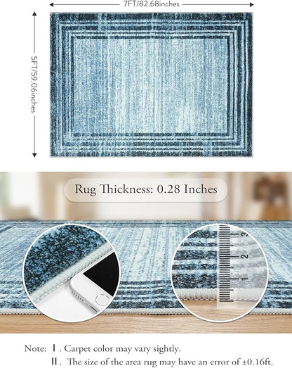 Lahome Abstract Area Rugs 5x7,Washable Modern Rugs for Living Room Non-Slip,Low-Pile Soft Rug Minimalist Bordered Floor Carpet for Bedroom Dining Room Entryway Indoor