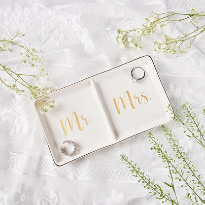 Mr. & Mrs. Ring Dish Engagement Wedding Ring Holder Gift for Future Mrs. / Newlywed - Her Engagement Wedding Gifts for Newly Engaged Couples Bridal Shower Gifts for Bride to be