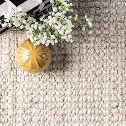 nuLOOM 9x12 Daniela Jute Tassel Hand Woven Area Rug, Off White, Solid Chunky Farmhouse Design, Natural Fiber, For Bedroom, Dining Room, Living Room, Hallway, Office, Entryway