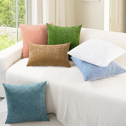 CaliTime Throw Pillow Covers Decorative 16 X 16 Inches Pack of 2 Cozy Chenille Cushion Cases for Couch Sofa Bed Living Room Home Smoke Blue