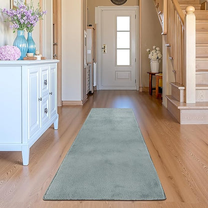 jinchan Solid Plush Runner Rug 2x6 Performance Shaggy Washable Hallway Rug Soft Modern Faux Wool Cozy Non Slip Carpet for Bedroom Laundry Room Living Room Kids Nursery Slate Blue