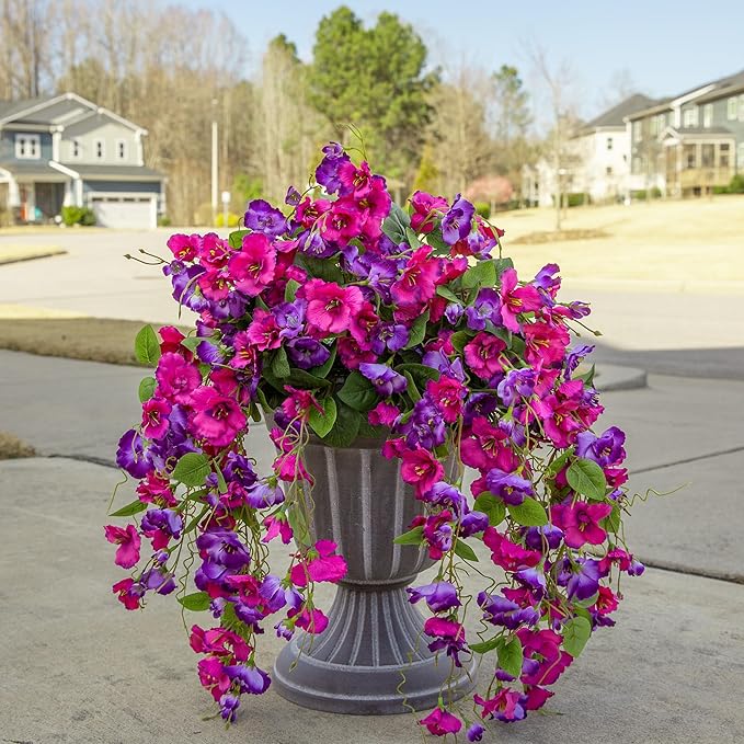 Fake Hibiscus Artificial Hanging Flowers Plants for Outdoors Spring Decoration, 4pcs Silk Hibiscus Vines Realistic UV Resistant Faux Flowers for Outside Planter Porch Patio Yard Wedding Party, Mix