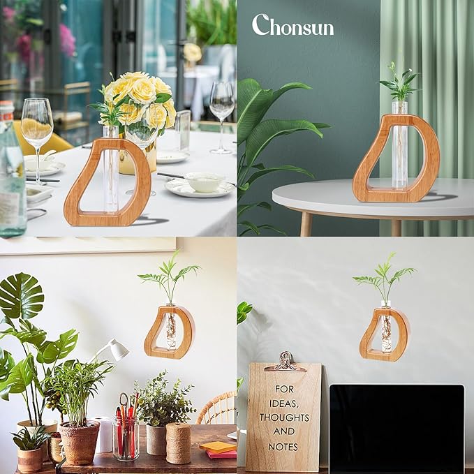 Plant Propagation Stations Wall Hanging Terrariums Home Decor Plants Glass Test Tube Planter with Wooden Stand for Plant Lover Gifts