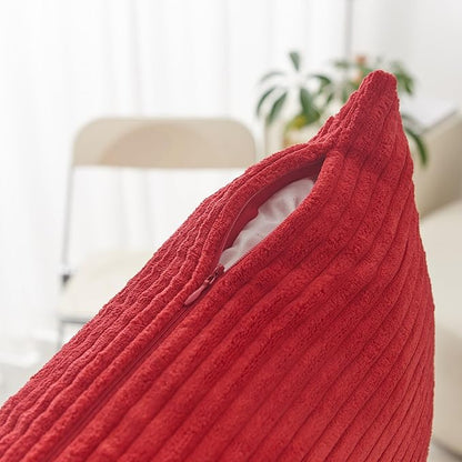 Home Brilliant Red Pillow Covers Decorative Throw Pillow Covers for Valentines Couch Bench Set of 2 Striped Corduroy Accent Pillow Covers, 40x40cm, 16 x 16 Inch, Red