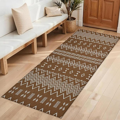 Boho Runners for Hallways,2x5 ft Washable Kitchen Runner,Non Slip Rubber Backed Braided Runners,Cotton Entryway Runner Rugs,Faux Jute Rug for Indoor Backdoor Bedroom,Brown/White