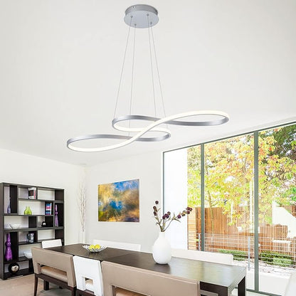 Modern LED Chandelier Dining Room Pendant Light Dimmable Creative Chandelier Remote Control Color/Brightness 3000-6000K Adjustable Hanging Lamp for Bedroom Living Room Kitchen 50W (Silver)