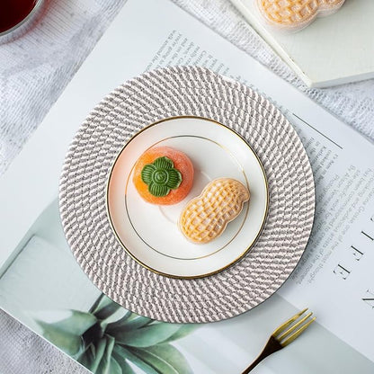 Round Woven Placemats Set of 8 Heat Resistant Placemats 13.5 Inches Farmhouse Cotton Rope Place Mats for Dining Tables Trivets for Hot Dishes, Grey Set