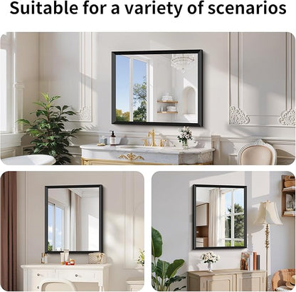 Black Bathroom Mirror 30 x 36 Inch Rectangle Wave Beveled Frame for Wall Bathroom Vanity Mirror for Over Sink, Tempered Glass,for Entryway Hangs, Bathroom Living Room Horizontal or Vertical