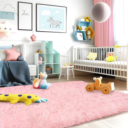 Ultra Fluffy Area Rugs for Living Room Bedroom, 6x9 Fuzzy Large Living Room Rugs, Thick Shag Rug for Dorm, Soft Non Slip Kids Girls Boys Rug for Home Decor Aesthetic, Pink