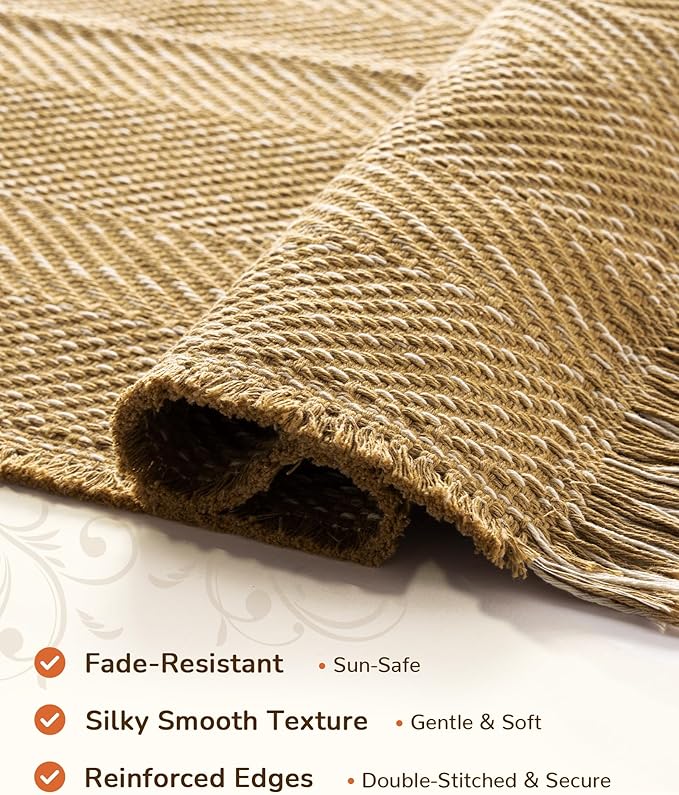BESTSWEETIE 3x5 Washable Rug Hand-Woven Low Pile Soft Modern Farmhouse Bohemian Decor Reversible Braided Rugs with Tassels Throw Carpet for Living Room Bedroom Entryway Bathroom, Natural Jute
