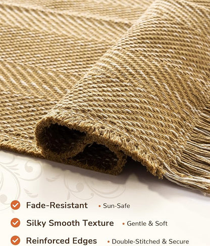 BESTSWEETIE 3x5 Washable Rug Hand-Woven Low Pile Soft Modern Farmhouse Bohemian Decor Reversible Braided Rugs with Tassels Throw Carpet for Living Room Bedroom Entryway Bathroom, Natural Jute