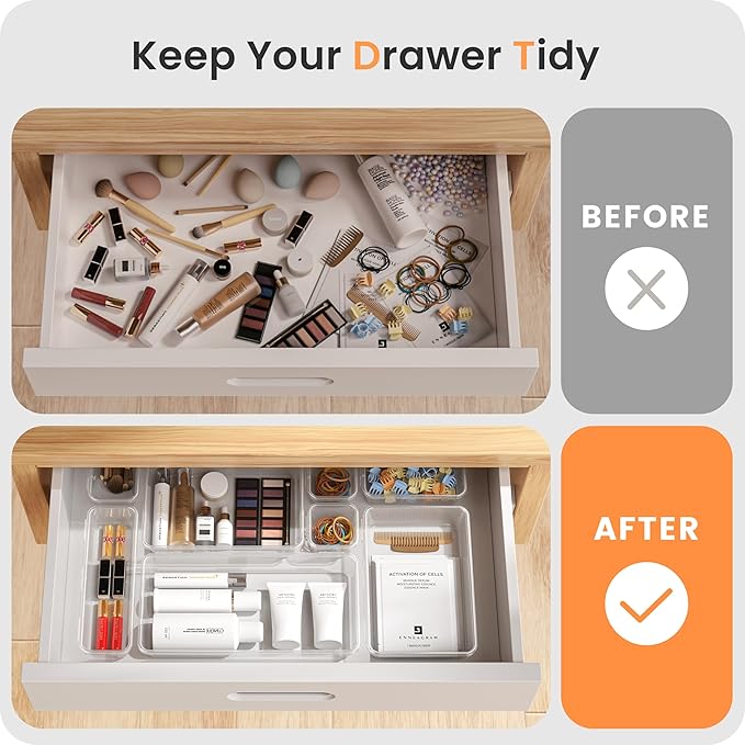 A-LuGei 【Military Grade Drawer Organizer, 【𝟱𝗦𝗶𝘇𝗲】 Makeup organizer, 【Holds 177 Items】 Bathroom Organizers and Storage, Organization and Storage, Desk Drawer Organizer for Bathroom Vanity