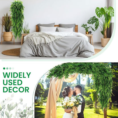 Geosar 88 Pcs Artificial Hanging Plants 32 Inch Hanging Boston Ferns Plastic Fake Plants for Wall Room Garden Wedding Garland Indoor Outdoor Decoration, No Basket