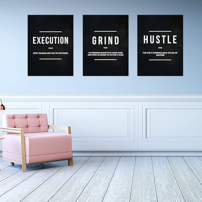 Success Canvas Painting Wall Art Quote Motivational Wall Art Execute Wall Decor 3 Pieces Black Poster Positive Inspirational Framed Artwork Prints Picture for Living Room Office 60''Wx 28''H