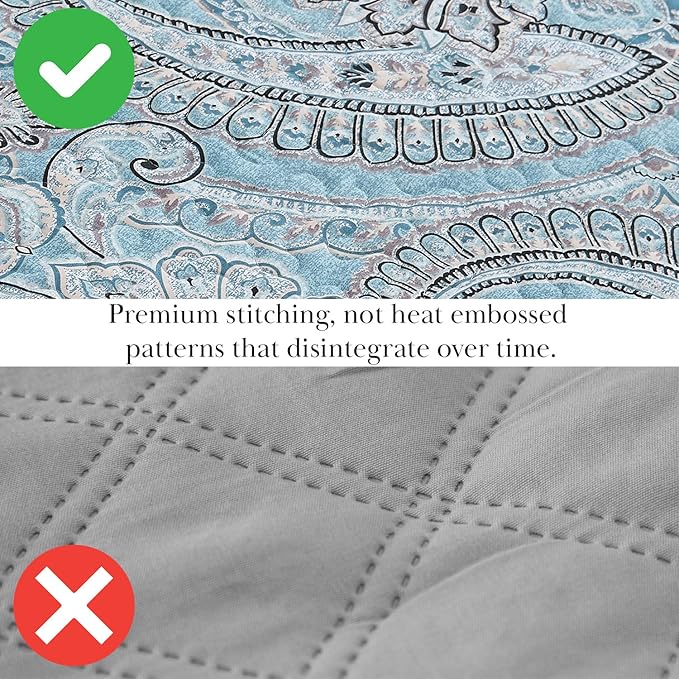 Southshore Fine Living, Inc. Twin XL Comforter Quilt Set, Dorm Bedding Essentials, Stain Resistant, Machine Washable Paisley Boho Bed Spread, Twin XL Quilt Bedspread Set w/Pillow Sham, Paisley Aqua